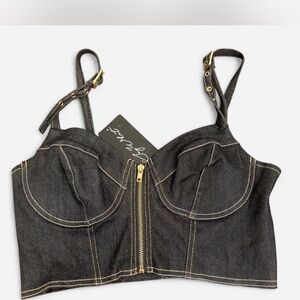 Say What? Dark-Wash Denim Bustier Crop Top